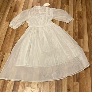 White Edwardian-Inspired Garden Dress with Lace Bodice